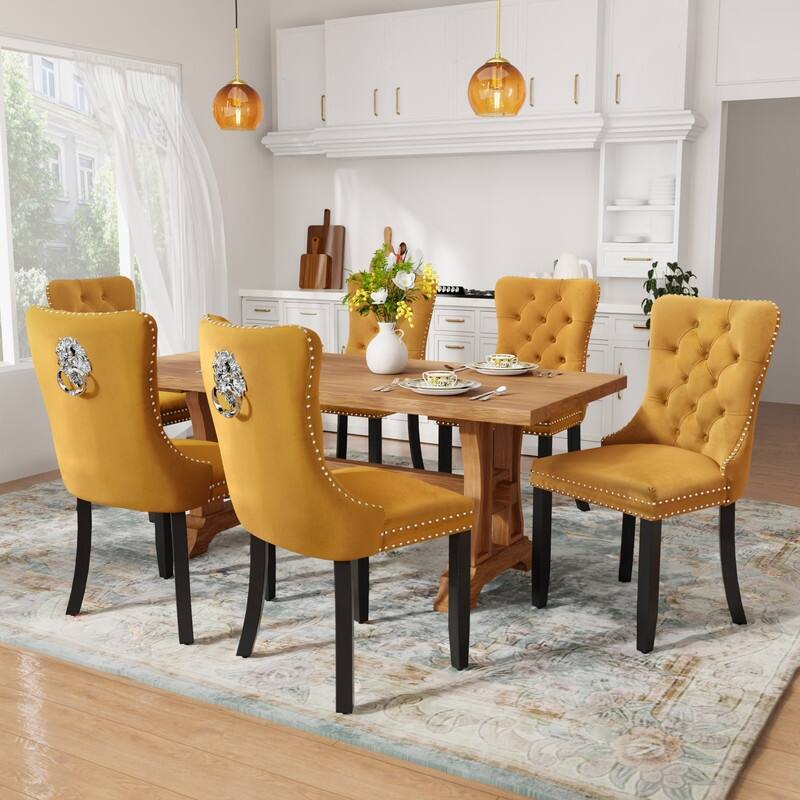 Solid Wood Velvet Upholstered Dining Chair Set of 6