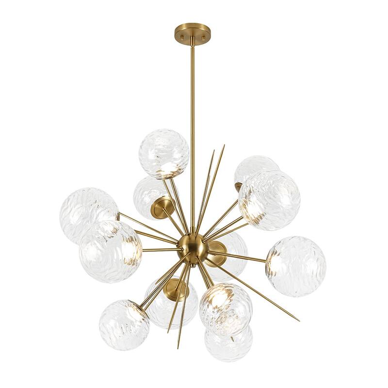 Art Deco Clear Textured Glass Globe Dimmable LED Sputnik Chandelier