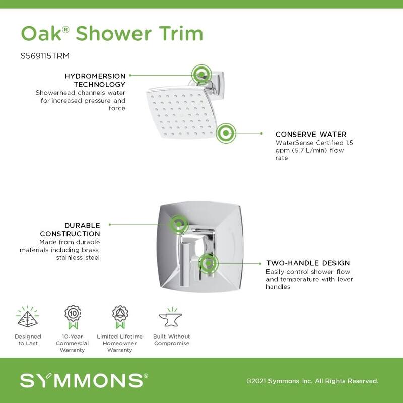 Symmons S569115TRM Oak Shower Only Trim Package with 1.5 GPM Single