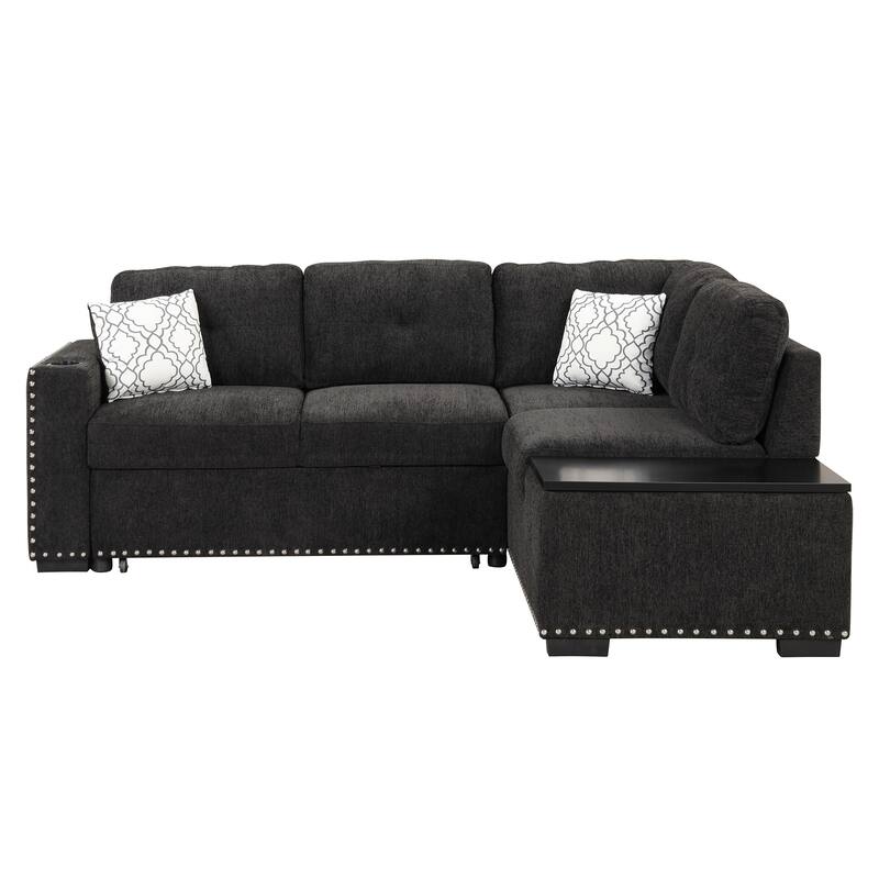 83.8" L-Shaped 4-Seat Sofa with Pull-Out Bed & Storage