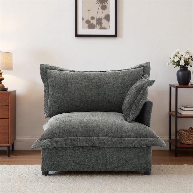 Double Layer Cushion Comfy Cloud Modular Sectional Sofa Couch Ottoman - DarkGrey-Armchair-RightFacing - Right Facing