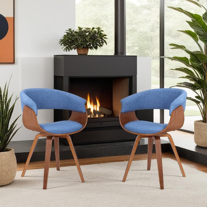 Carson Carrington Vamdrup Mid-Century Dining Chair with Bentwood Legs - Blue and Walnut