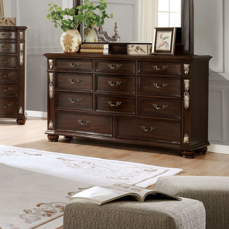 Urex Traditional Brown Cherry 56-inch Wide 11-Drawer Solid Wood Dresser by Furniture of America - Brown Cherry