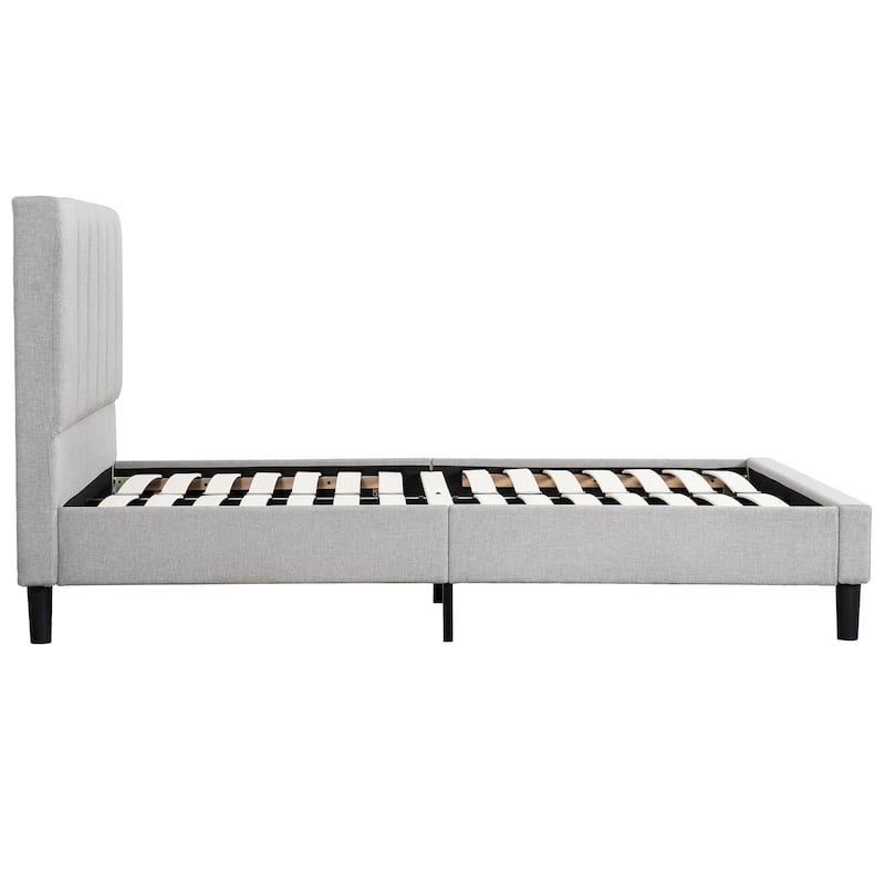 Full Size Upholstered Platform Bed with Tufted Headboard, Gray Fabric Frame