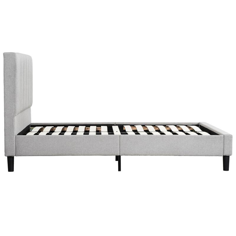 Gray Upholstered Full Size Platform Bed with Tufted Headboard