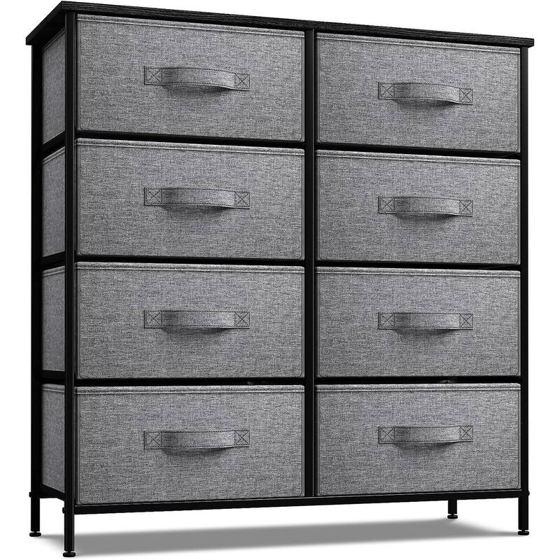 Modern Fabric and Metal 8-cubby Storage Tower - Black