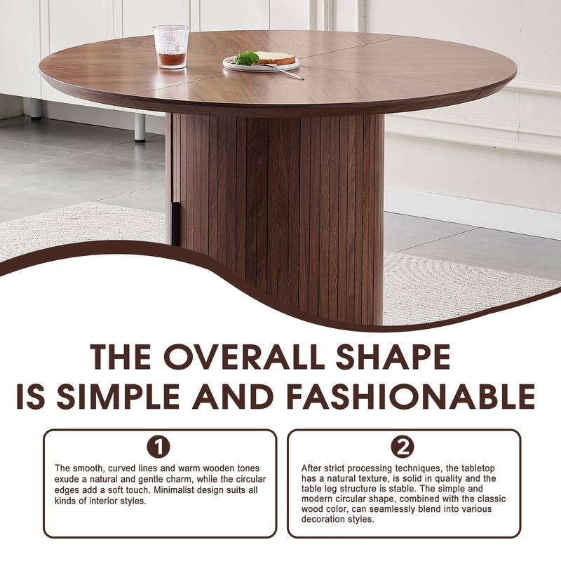 Round Dining Table with Two Layers of Storage Shelves. Wood Tea Desk, Flexible-opening Storage Door, Large Storage Space
