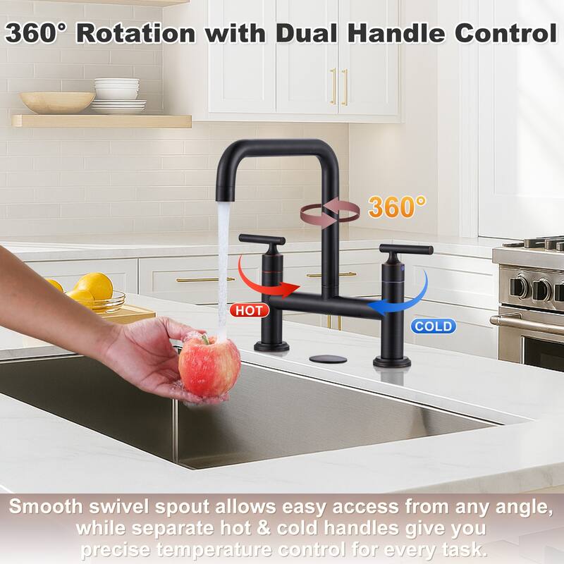 WOWOW Double Handle Bridge Faucet with Kitchen Sink Hole Cover