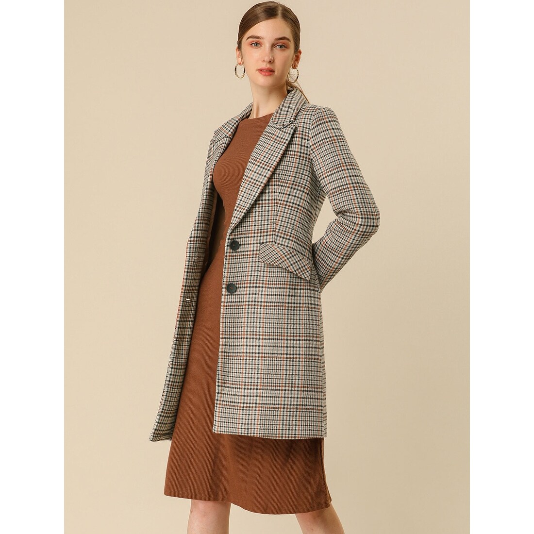 Shop Women S Classic Winter Outerwear Buttoned Plaid Houndstooth