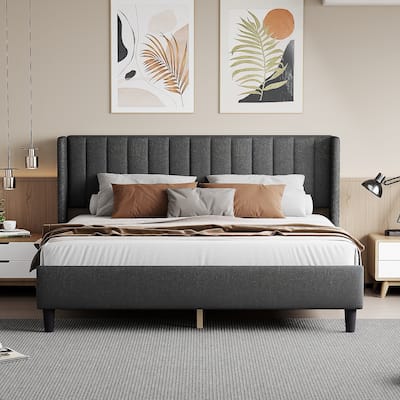 King Size Upholstered Wingback Platform Bed