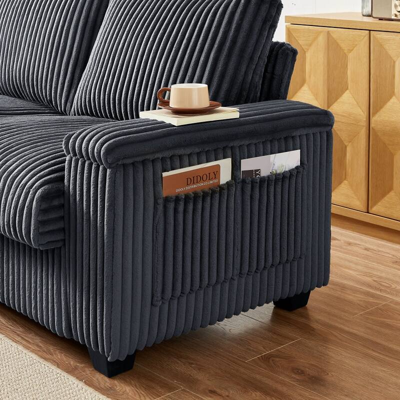 71" Sofa Plush Corduroy Square Storage Armrest USB port