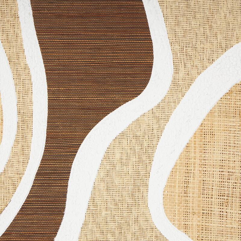 Brown Wood Textured Wavy Abstract Home Wall Decor with White and Tan Accents (Set of 2)