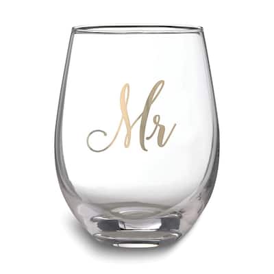 Curata Lillian Rose Gold-Tone Mr. Stemless Wine Glass