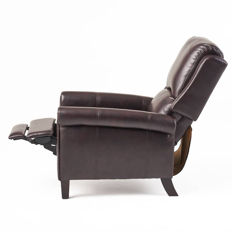 Faux Leather Recliner Chair for Living Room, Mid-Century Modern Pushback Single Lounge Sofa with Thicker Cushion & Wooden Legs