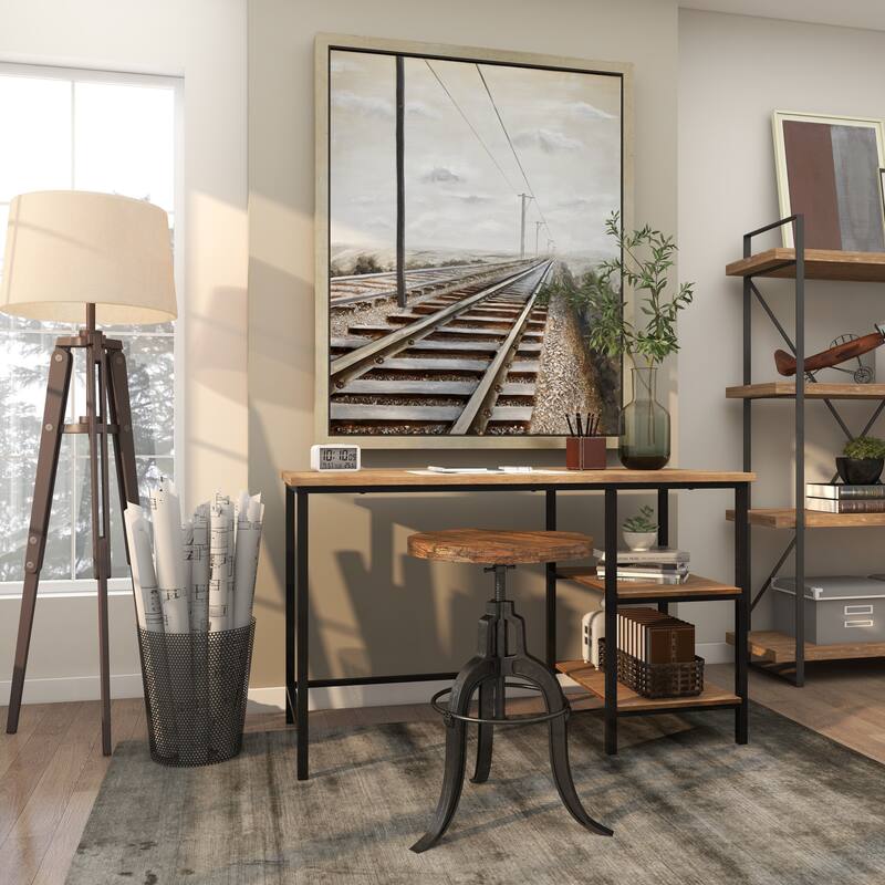 Black Metal Vintage Industrial Inspired Stool with Brown Adjustable Wood Seat