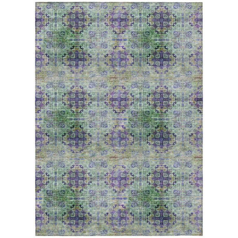Machine Washable Indoor/ Outdoor Vintage Medallions Chantille Rug