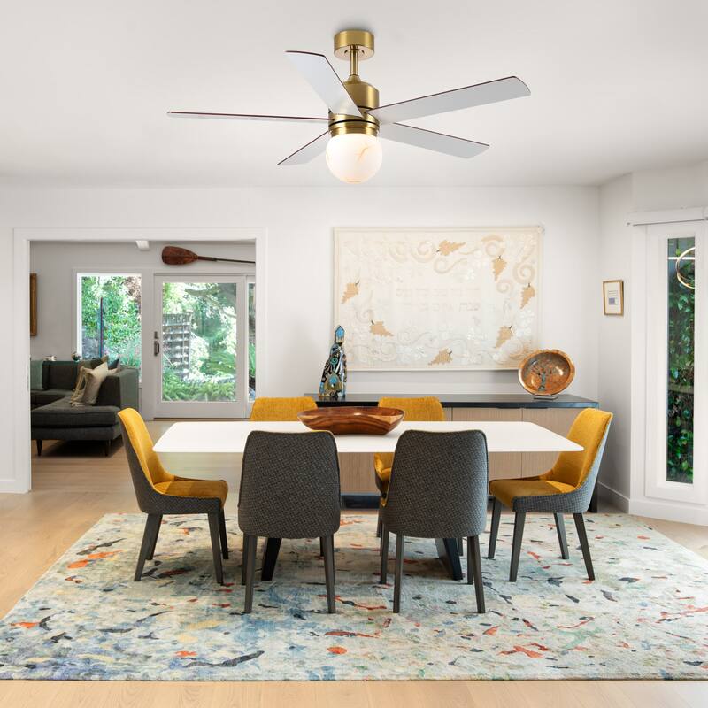 52" Modern Globe Frosted Glass Gold Dimmable Ceiling Fan with Light and Remote