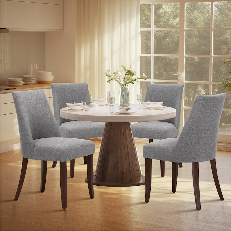 RENEWLINE Contemporary Dining Chair（Set of 2/4/6 - Upholstered Backrest & Wood Frame - Set of 4 - Light Grey