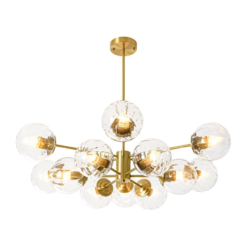 Glam 2-Tier Clear Ribbed Glass Bubble Sputnik Chandelier 35.4in