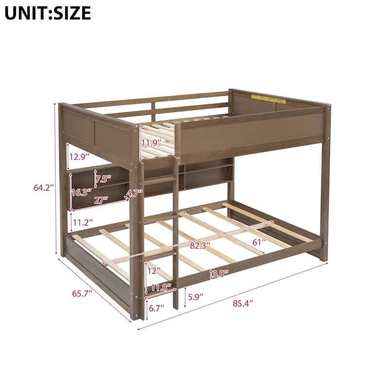Queen over Queen Solid Wood Bunk Bed with Storage
