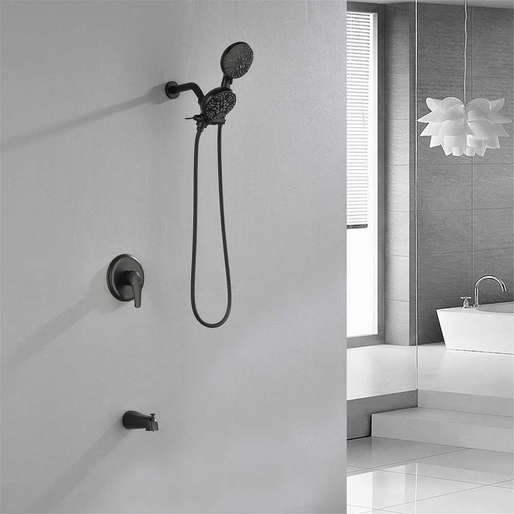 Wall Mounted High Pressure Shower System with Tub Spout Shower Faucet with Rain Shower Head and Handheld Spray