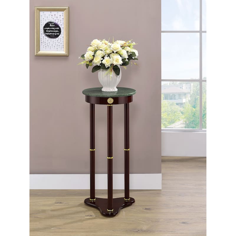 Edie Round Marble Top Accent Side Table Merlot