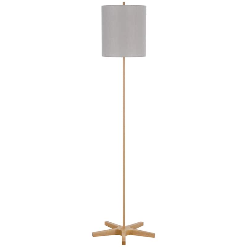 Plue 62 Inch Floor Lamp, Brown Pole w Star Wood Base, White Shade