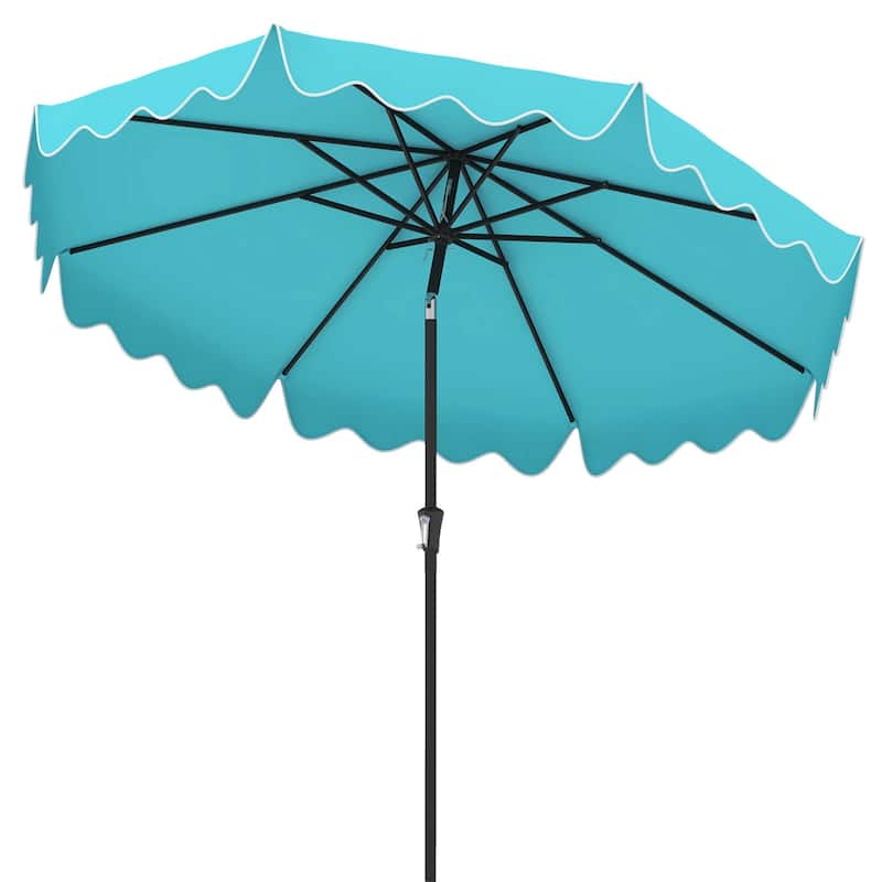 10 FT Patio Umbrella 2-Tiers Scalloped Outdoor Table Market Umbrella - Turquoise