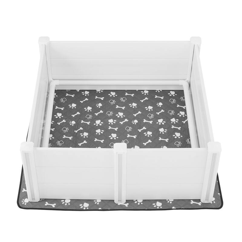 Grey PVC Whelping Box for Large Dogs with 3 Doors and Waterproof Pee Pad - Grey