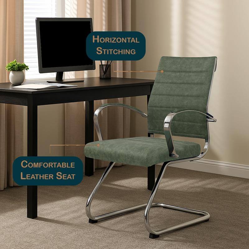 Benmar Series Mid Back Modern Leather Office Executive Desk Chair, Ergonomic Seating with Stainless Steel Sled Base