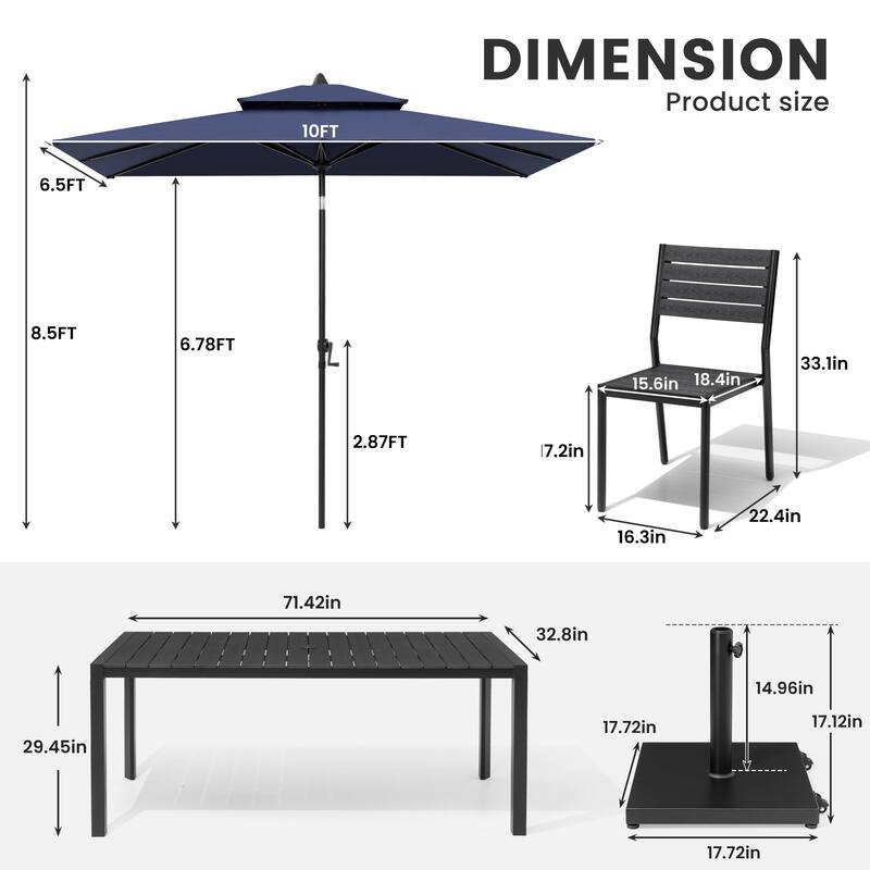 9/11-Piece Outdoor Dining Set Aluminum Table and Stackable Chairs w/10 ft Umbrella and Base