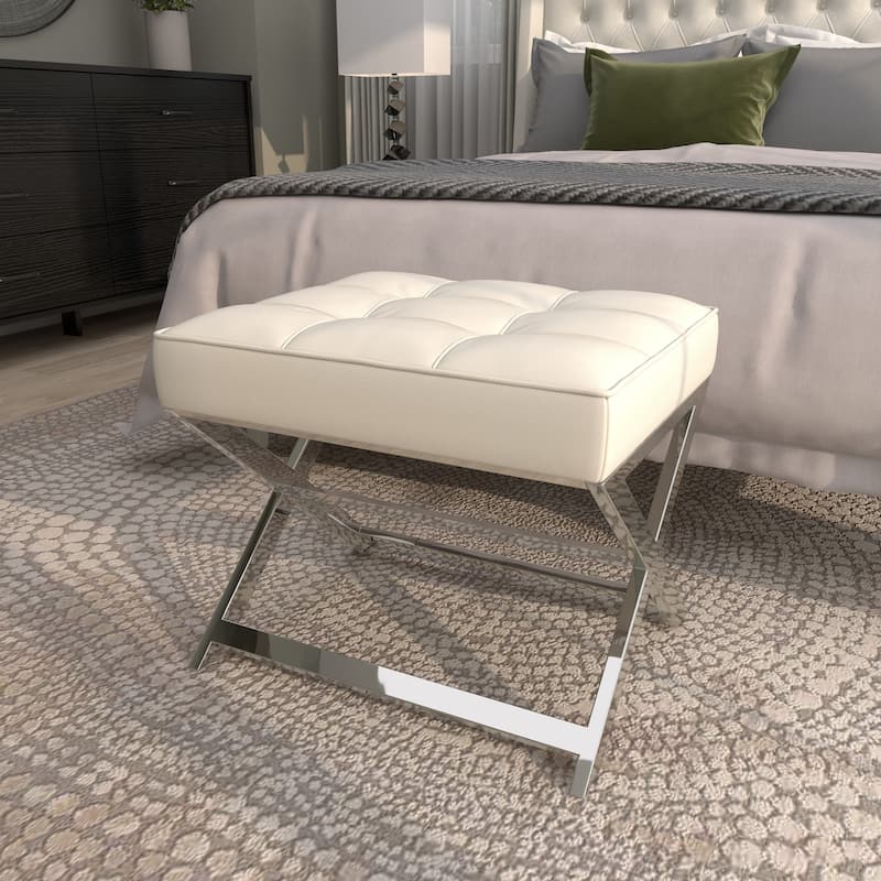 Leather Home Bench or Stool with Stainless Steel Supports - Black or White - Roche River Decor