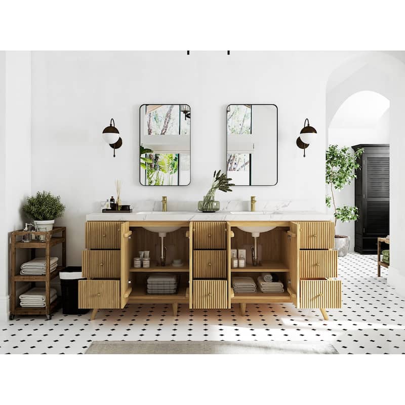 Willow Collections 84 in. W x 22 in. D Pasadena Solid Teak Double Sink Bathroom Vanity with Countertop