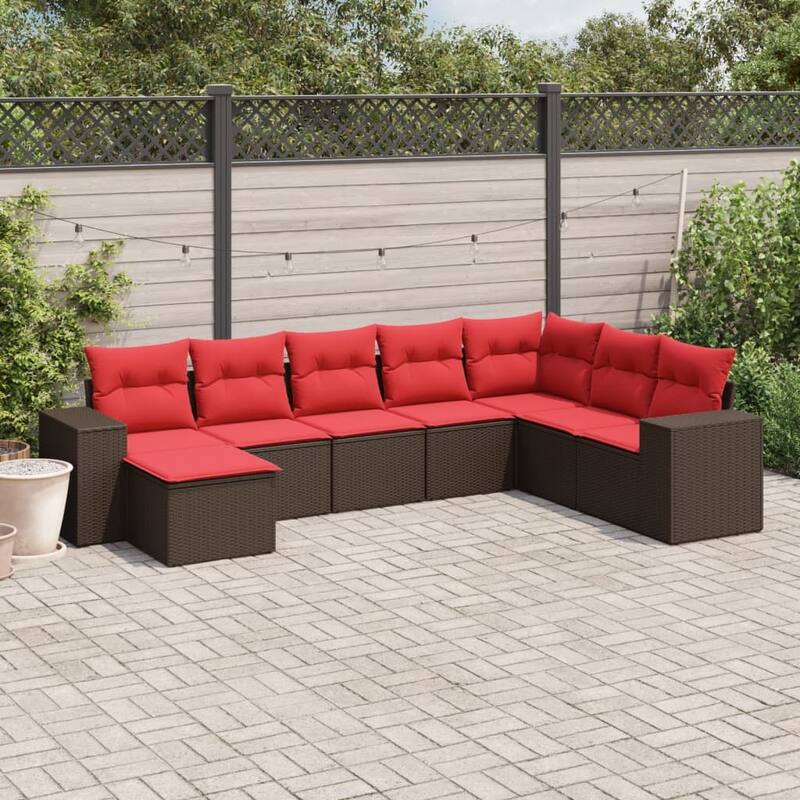 vidaXL 8/9 Piece Patio Sofa Set with Cushions Black/Brown/Gray Poly Rattan - 24.4 x 24.4 x 27.2