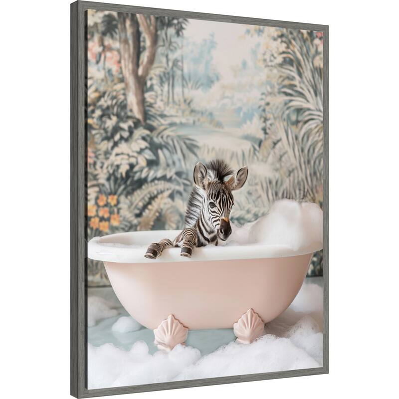Zebra Bath Time by Niky Rahner Framed Canvas Wall Art
