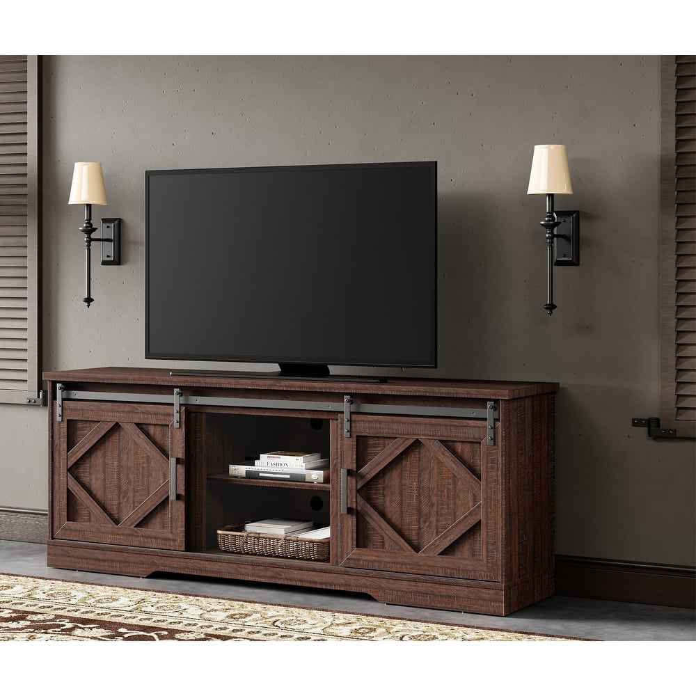 Farmhouse TV Stand Modern Sliding Barn Door Entertainment Center