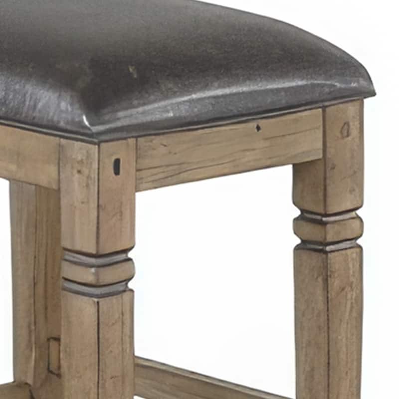 Yael Barstool, Set of 2, Black Faux Leather Cushioned, Taupe MahoganyWood