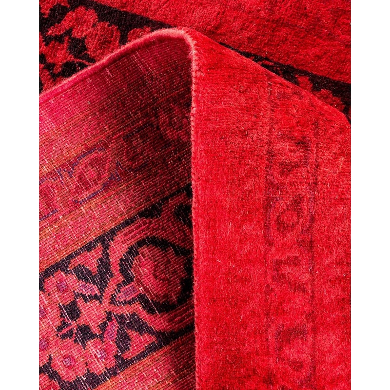 Overton Hand Knotted Wool Vintage Inspired Modern Contemporary Overdyed Red Runner Rug - 2' 8" x 12' 3"