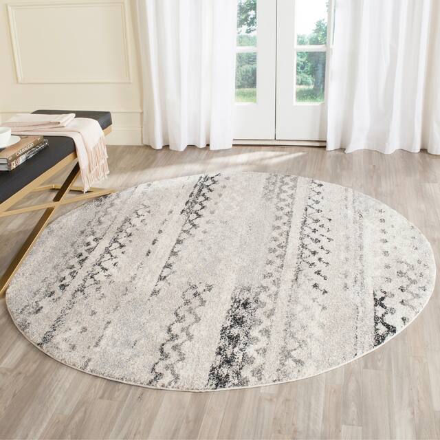 SAFAVIEH Retro Leonide Modern Abstract Distressed Rug - 8' x 8' Round - Cream/Grey