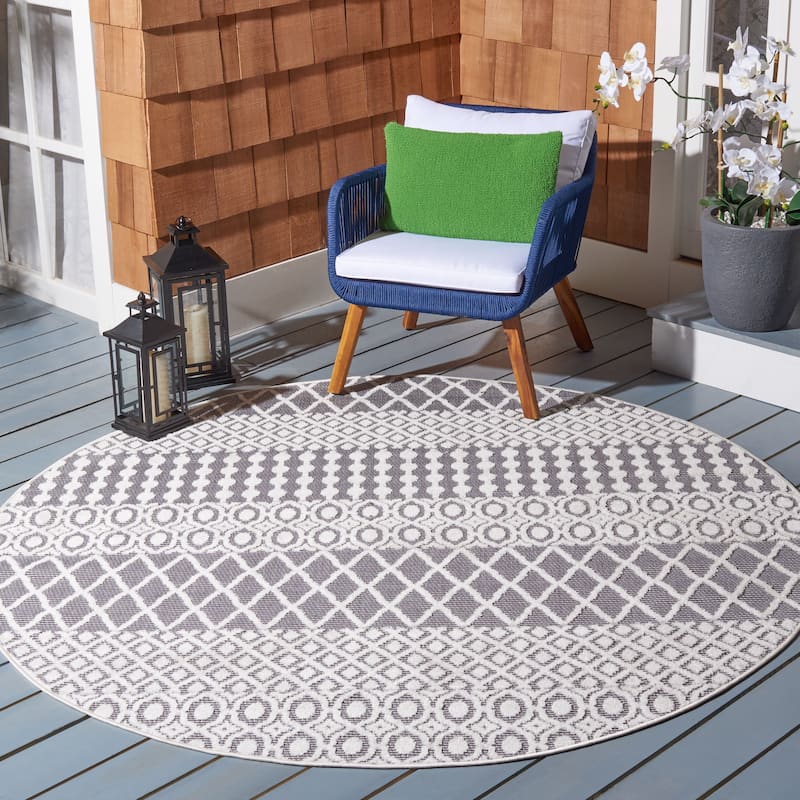 SAFAVIEH Cabana Selinde Indoor/ Outdoor Waterproof Patio Rug - 8' Round - Ivory/Grey