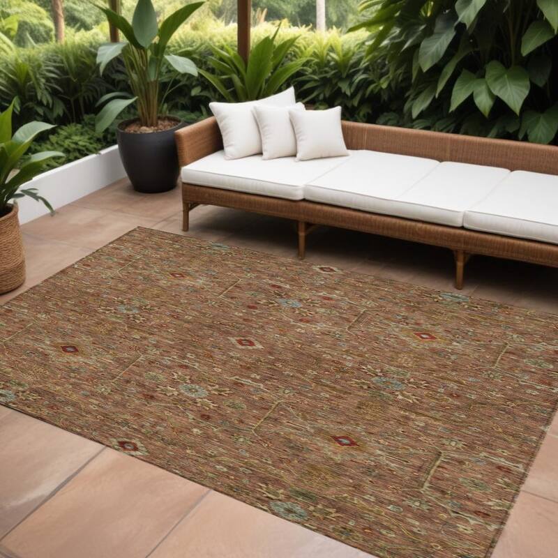 HomeRoots Floral Transitional Rectangle Outdoor Rug - 9' X 12'
