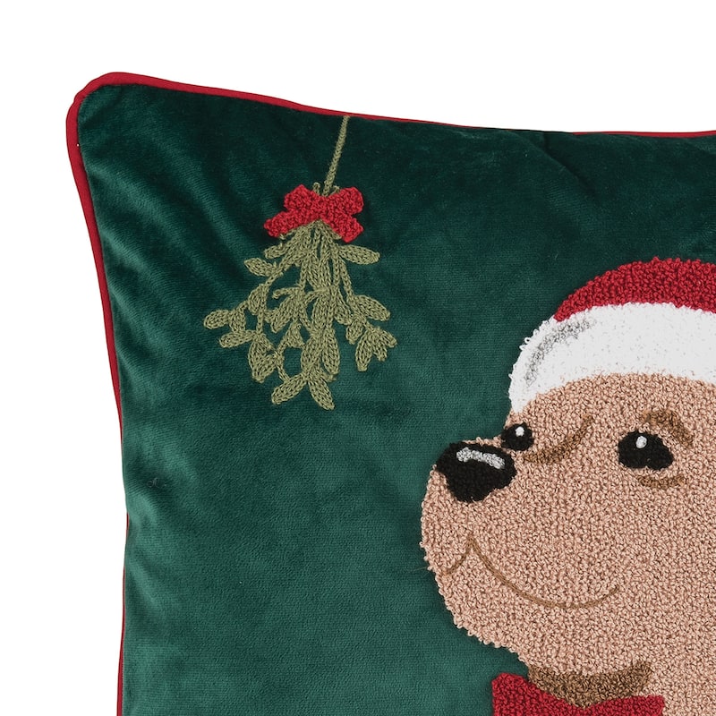 Christmas Mistletoe Puppy Decorative Accent Throw Pillow