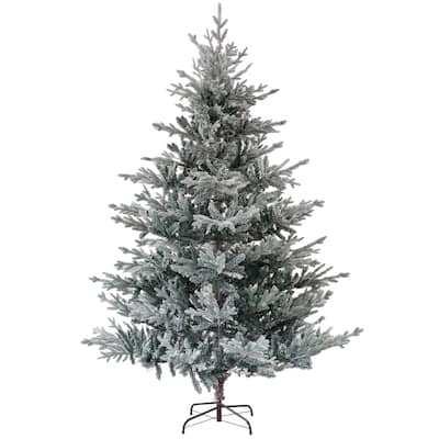 7.5ft Snow Flocked Nordic Pine Christmas Tree, Easy Setup with 1218 Tips, Foldable Steel Stand