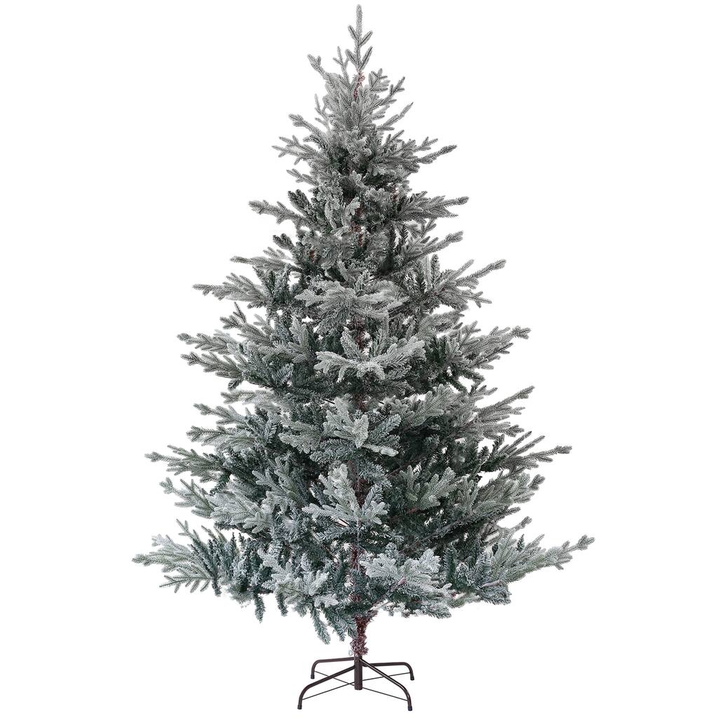 7.5ft Unlit Snow Flocked Nordic Pine Christmas Tree with 1218 Tips, Foldable Steel Base, Easy Assembly