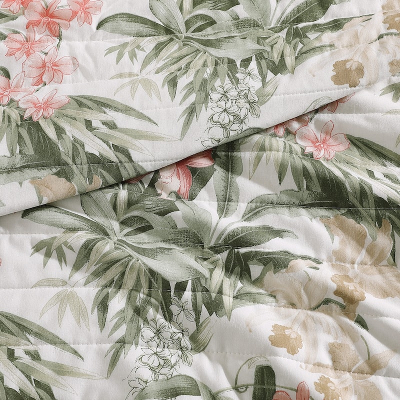 Tommy Bahama Island Orchid Coton Reversible Pink Quilt Set