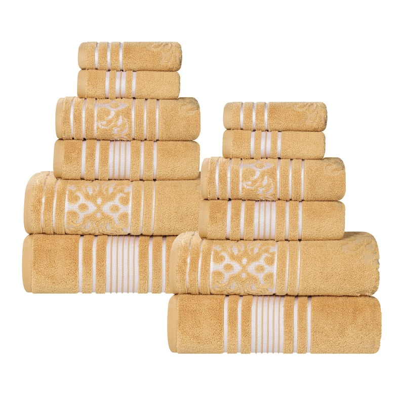 Superior Sadie Zero Twist Cotton Solid and Floral 12 Piece Towel Set