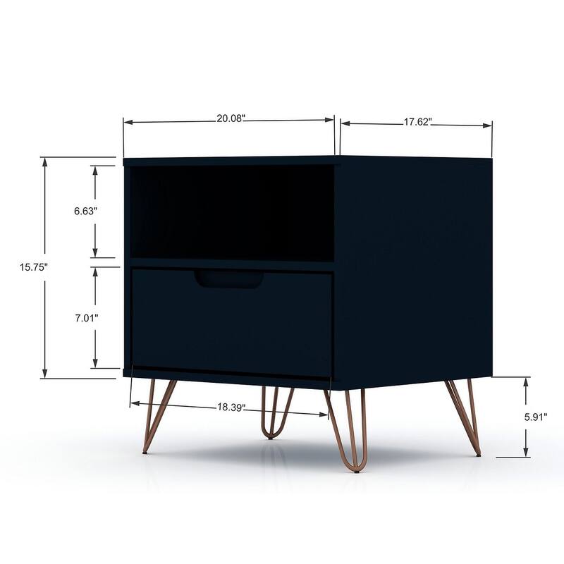 Manhattan Comfort Rockefeller 1-Drawer Nightstand (Set of 2)