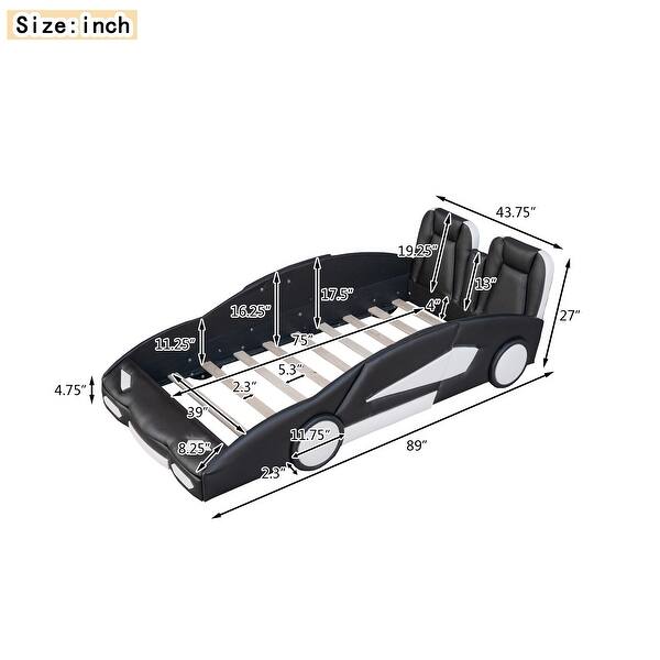 dimension image slide 1 of 2, Twin Race Car-Shaped Bed with Wheels, Black