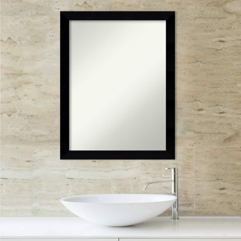 Non-Beveled Wood Bathroom Wall Mirror - Black Museum Frame - Black Museum