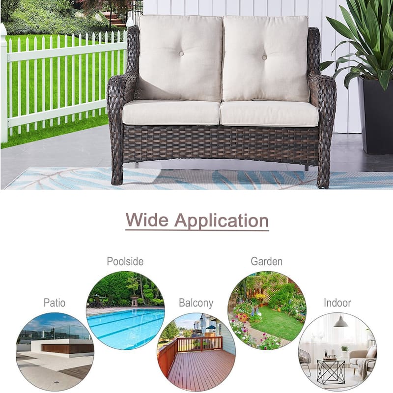 Pocassy Outdoor Loveseat Sofa 2-Seat PE Rattan